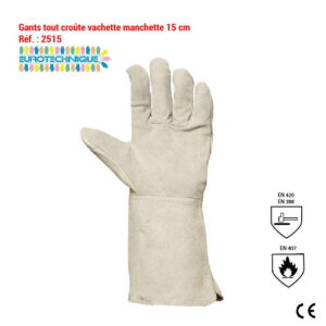Gant tout croûte vachette manchette 15 cm  Réf. : 2515