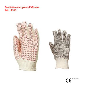 Gant toile coton, picots PVC noirs  Réf. : 4165